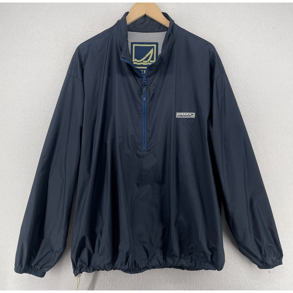 SPERRY Jacket Mens L Top Sider Windbreaker 1/2 Zip Pullover Cinched Nylon Blue